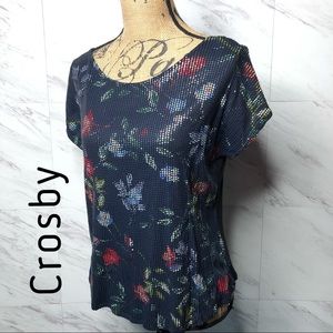 Crosby Sequin Front Floral Short Sleeve Top Black Size Large